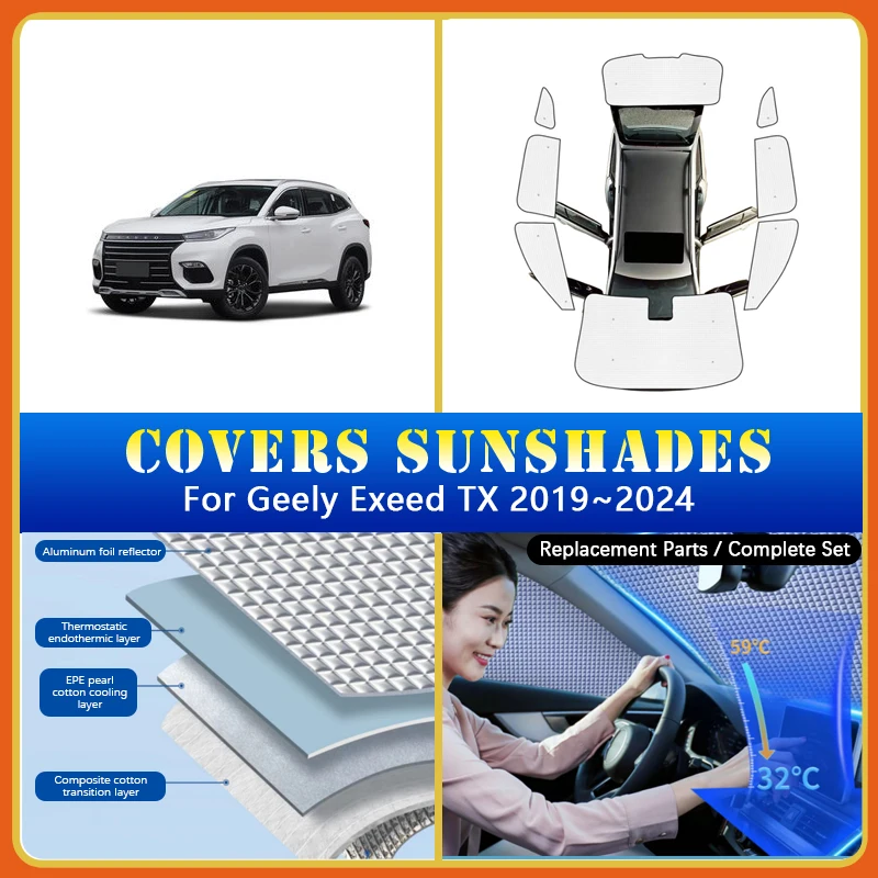 

Car Sunshade Cover For Chery Exeed TX M31T 2019 2020 2021 2022 2023 2024 Sun Proof Pad Sunscreen Window Coverage Car Accessories
