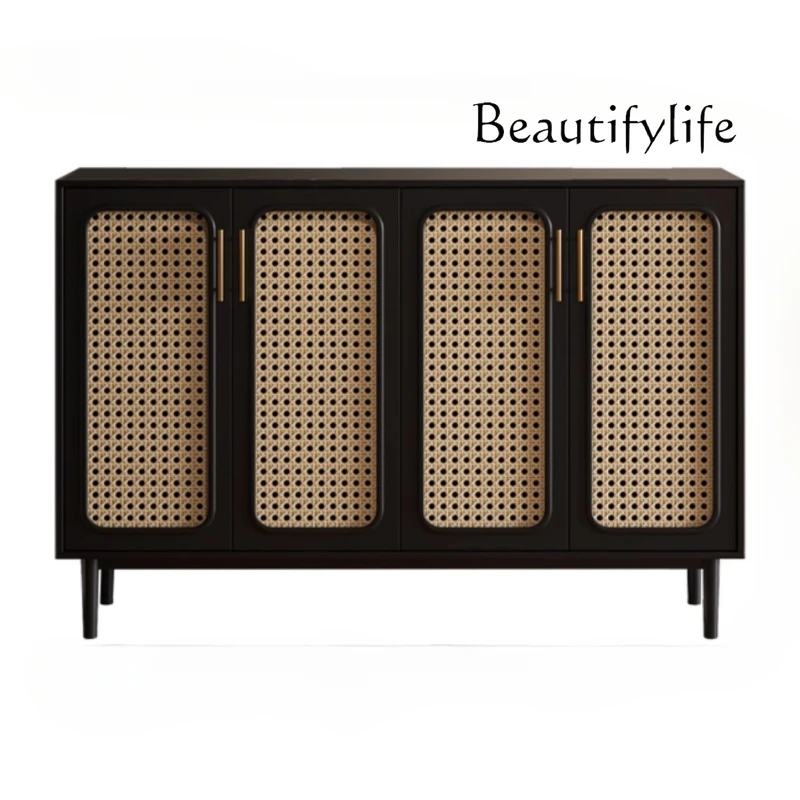 

American Rattan Shoe Cabinet Home Indoor Black Large Capacity Hallway Cabinet