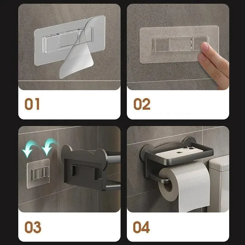 Toilet Paper Rack Punch Free Wall Mounted Tissue Storage Paper Roll Shelf Holder Restroom Box Shelve Multi Functional Phone Placement