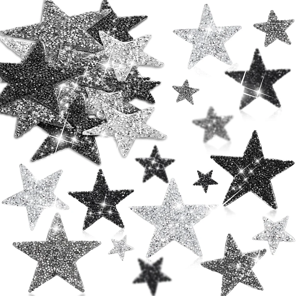 Self Adhesive Patches Tactical Insignia Patch Wing Appliques 4PCS Iron on Patches Star Appliques Rhinestone Star Patches Glitter Appliques For Clothing Jeans Repair Decoration