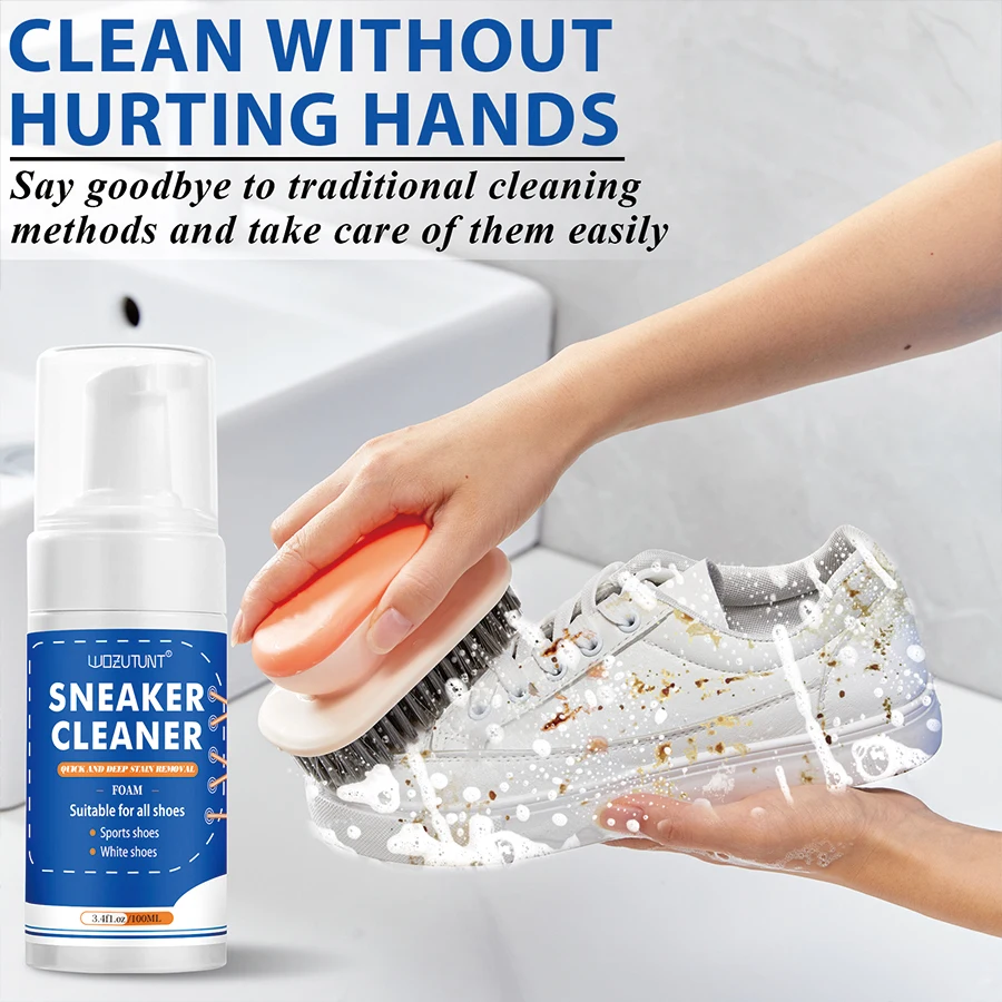 3.4fl.oz Sneaker Cleaner White Shoe Decontamination Whitening Foam Mousse Leather Shoe Dirt and Yellow Stain Clean Care Products 3