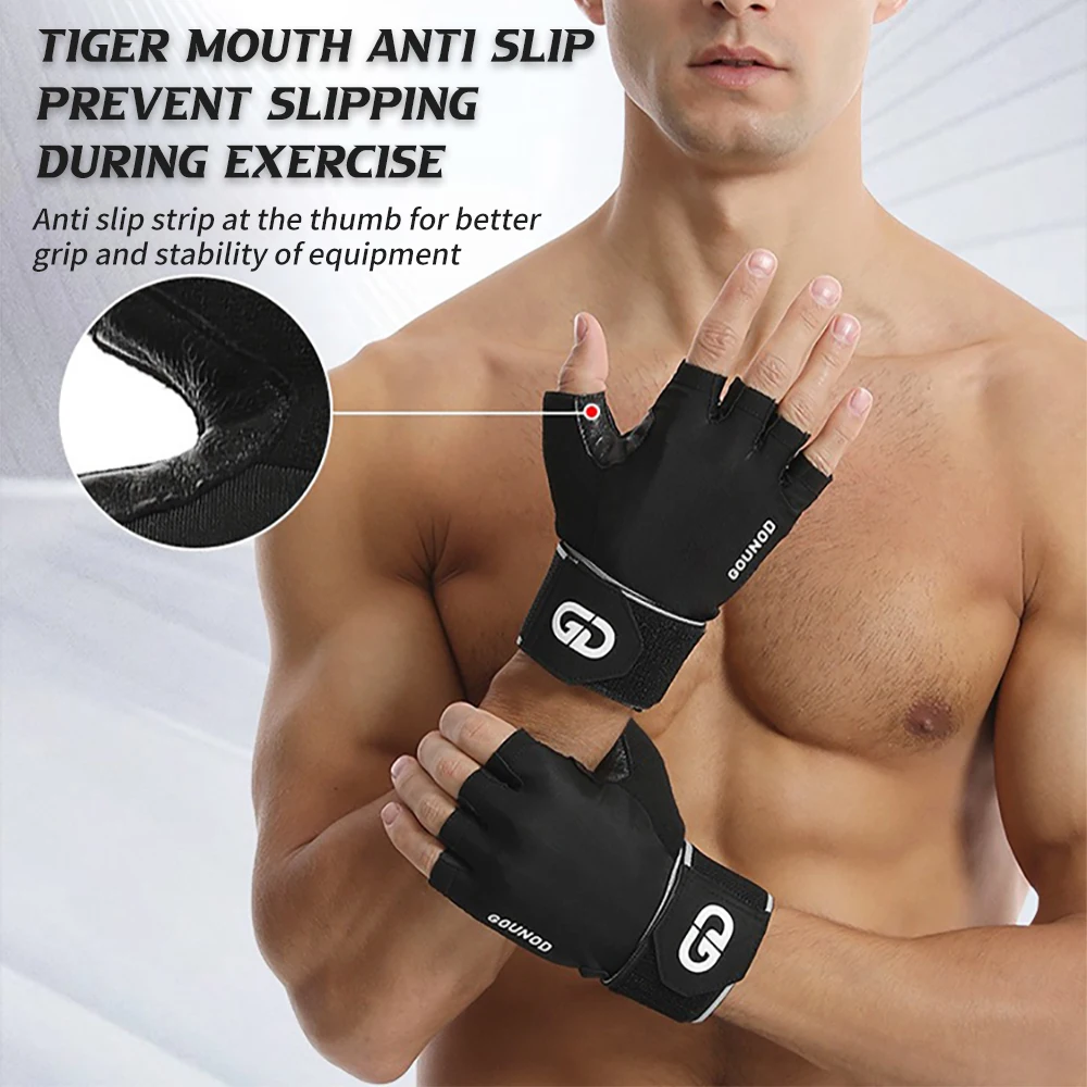 1Pair Half Finger Gym Fitness Gloves with Wrist Wrap Support Wristbands Straps for Men Women Workout Weightlifting Gloves 3