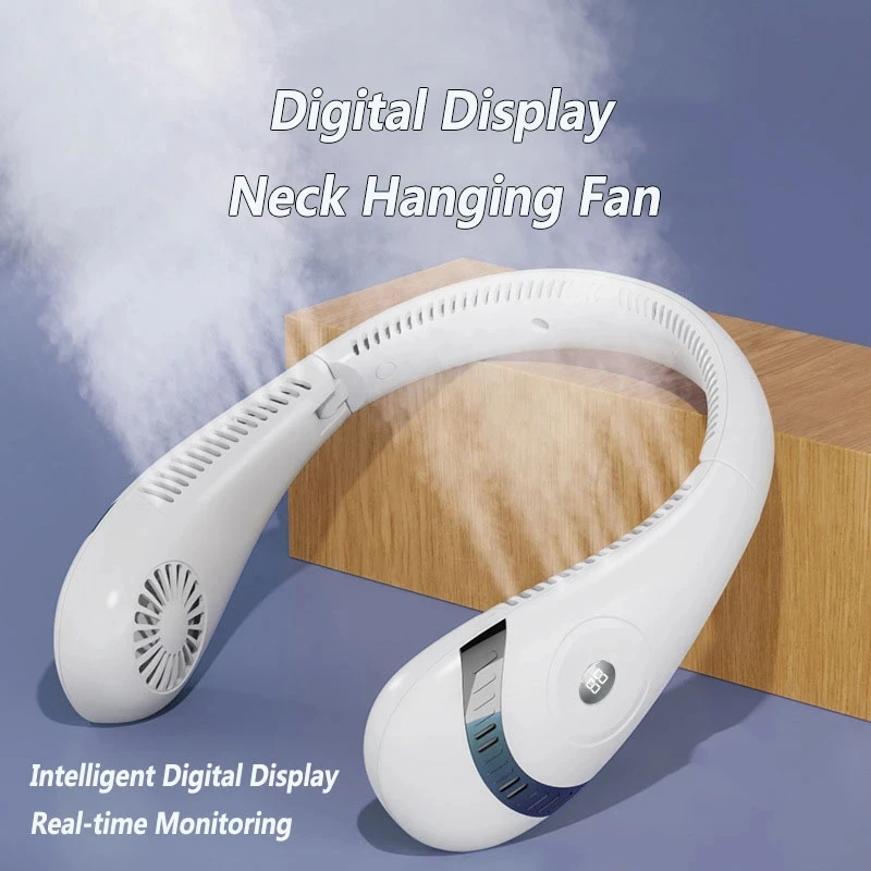 Xiaomi USB leafless neck fan foldable outdoor sports fan portable fan  digital display air-cooled fan without blades mini fan