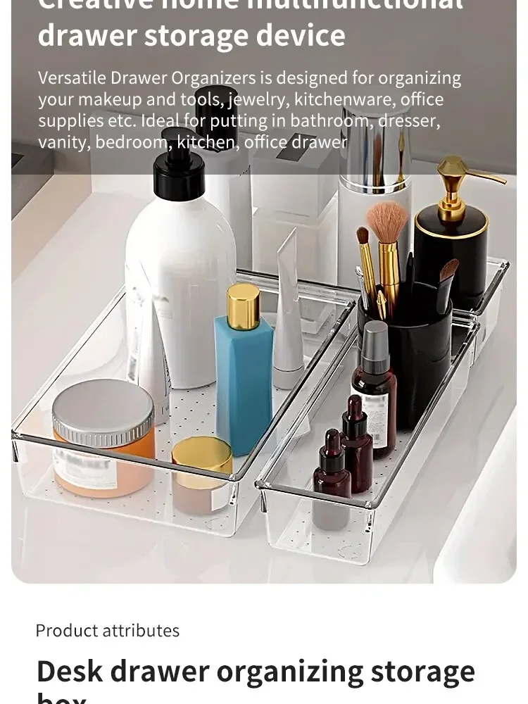 Description Picture 3 of item7/14 Pcs Drawer Organizers Set Clear Plastic Desk Dividers Bins Bedroom Dresser Office Storage Box for Makeup Jewelries Gadgets