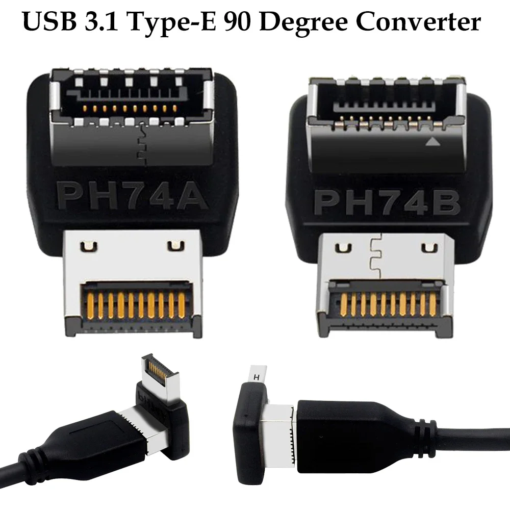 USB 헤더 어댑터 컴퓨터 마더보드, C타입 USB3.1, E타입 90 도 변환기..