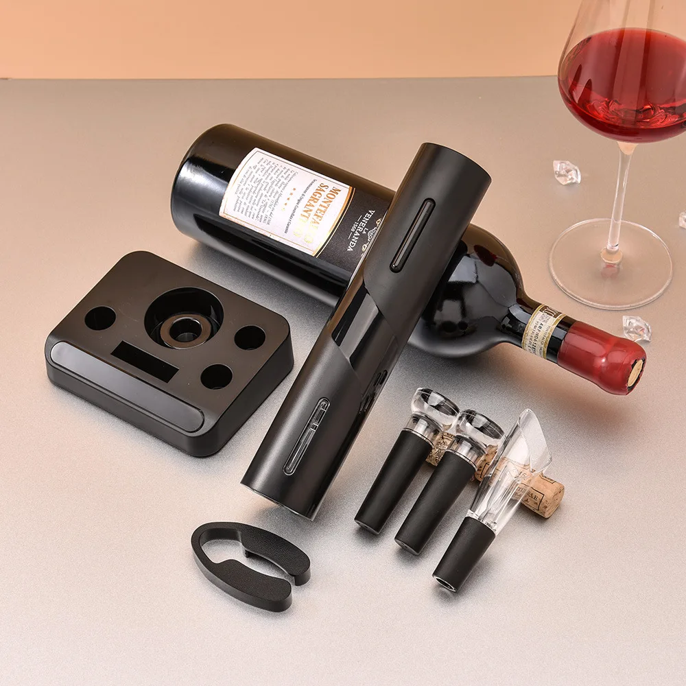 

Electric Wine Corkscrew Automatic Bottle Opener Kitchen Bar Can Opener With Vacuum Stopper,Foil Cutter,Wine Pourer,Storage Base