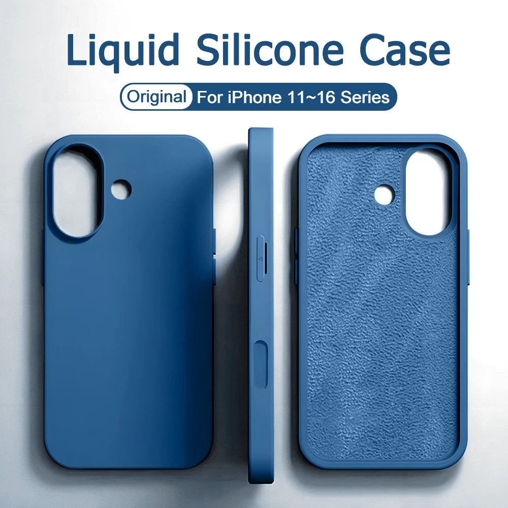 Liquid Silicone Cases for iPhone 15 13 14 12 11 16 Pro Max Shockproof Case for iPhone 16 15 Pro Max Plus Cover Original Official