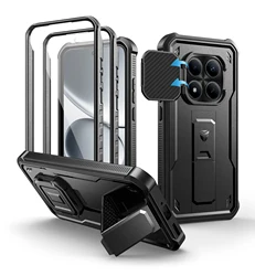 Shockproof Bumper Protective Case with Built - in Sliding Camera Cover, Screen Protector, and Kickstand - Redmi note 15 Pro 5G (Black)
