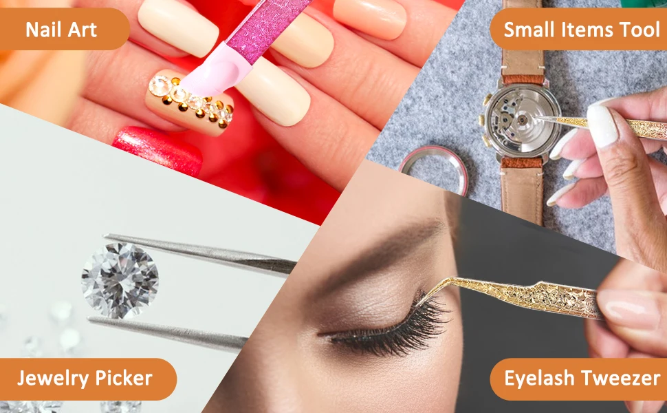 Doppelseitige Nail Art Pinzette, Edelstahlpinzette mit Silikon-Presskopf für Nagelaufkleber, Strass-Juwel-Edelstein-Picker – Detail 1