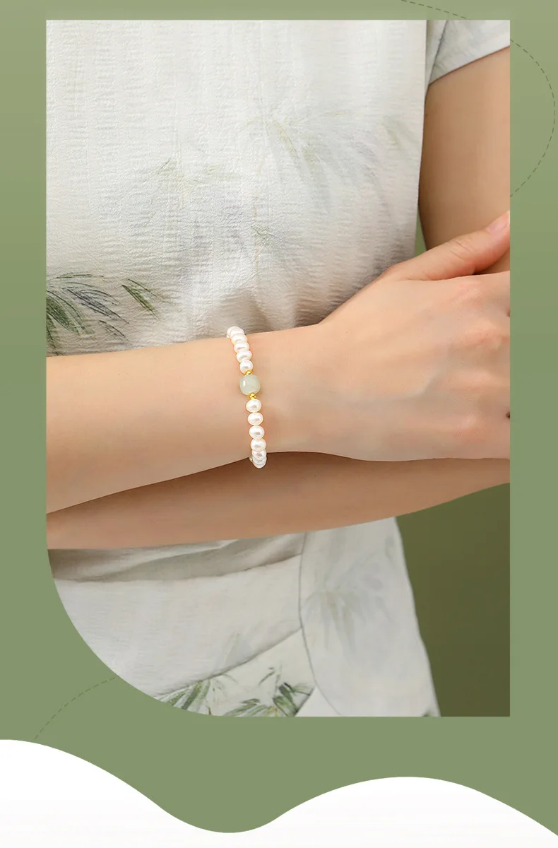 Natürliche weiße und hellgrüne Hotan-Jade-Perlen-Armband, Glücksschmuckherstellung für Frauen, Luxus-Geschenke – Detail 4