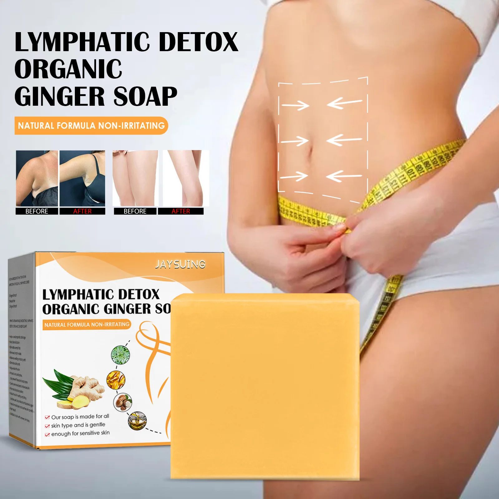 

100g Lymphatic Detox Organic Ginger Soap Weight Loss Slimming Tummy Ginger Soaps Ginger Lymphatic Drainage for All Skin Types