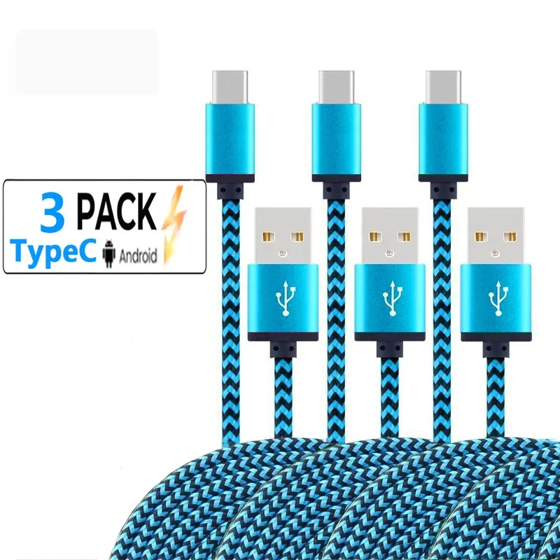 USB 타입 C 케이블 데이터 동기화 2.4A 고속 충전 삼성 화웨이 안드로이드 휴대폰용 1M 2M 3M 나일론 편조 와이어 충전 케이블