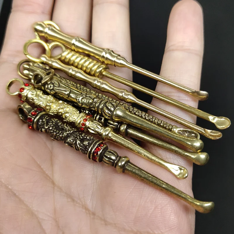 Mini Spoon Charms Retro Brass Shovel Spoon Crevice cleaning tool Pendant KeyChain Dangles Bag Hanging Necklace Accessories Charm