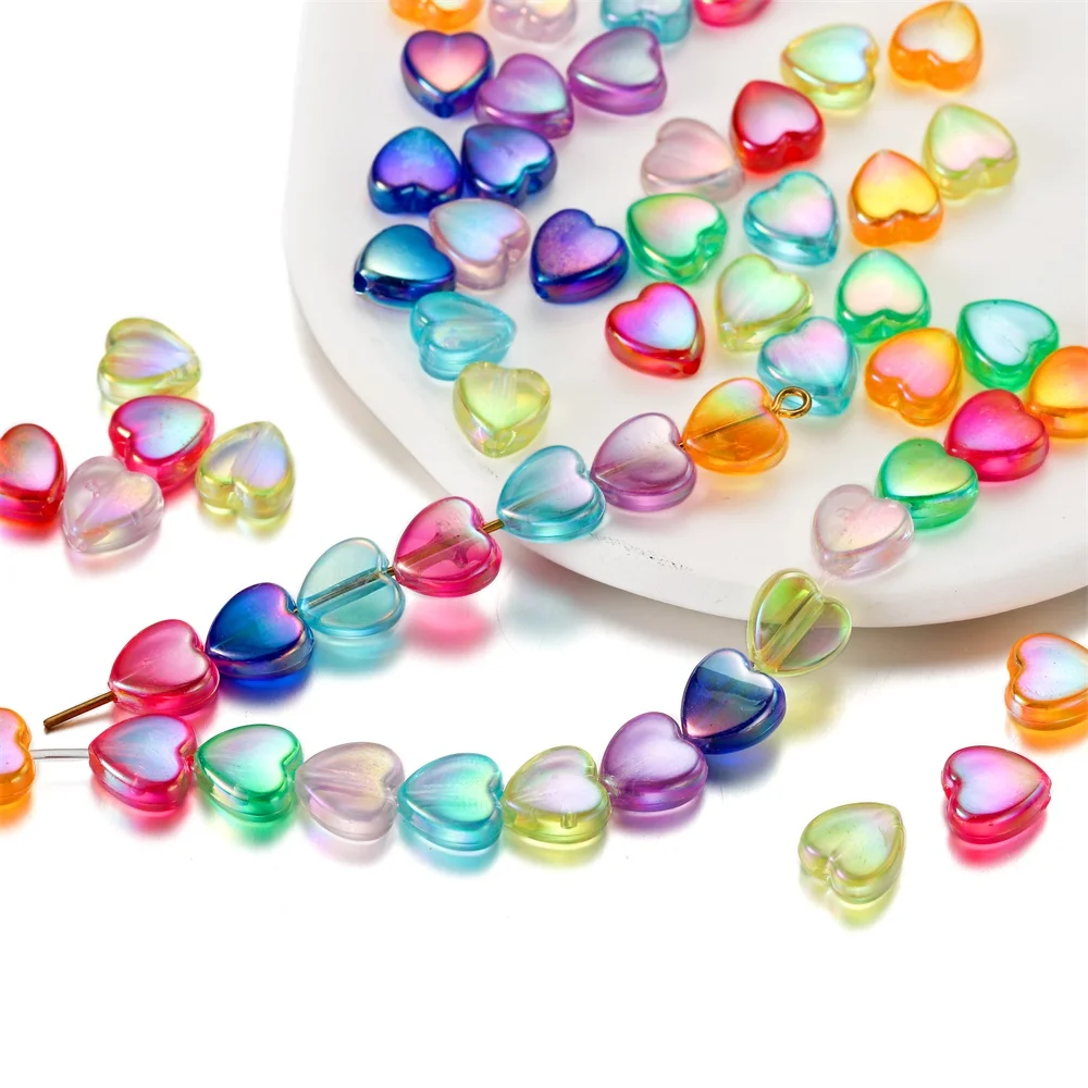 Vibrant Heart Love Acrylic Spacer Beads - 100 Pieces