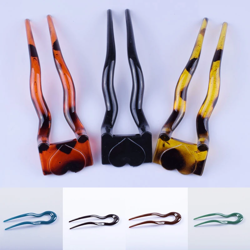 

1pc French Style Acetate Hair Stick U Shaped Hairpin Metal Hair Pin Hair Fork For Women Girls Hair Styling Tools Hair Accessory