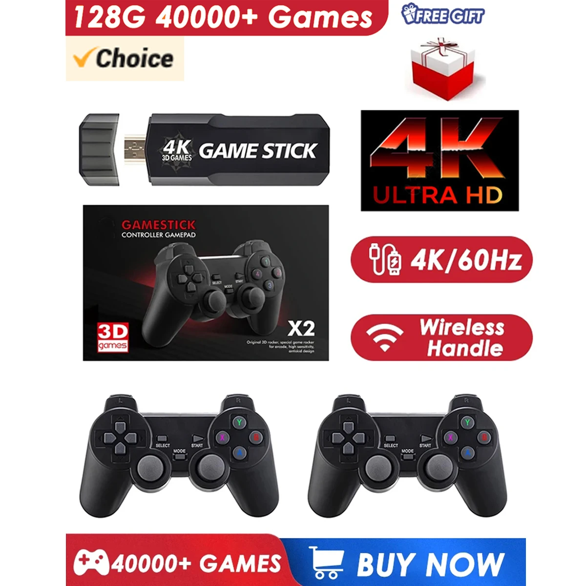 듀얼 핸들 휴대용 레트로 TV 게임 콘솔, GD10, 4K, 60fps, HD, HDMI 출력, 초저지연 TV 게임 스틱, 2.4G  Best5