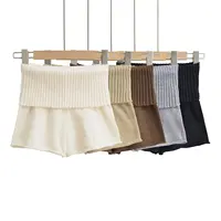 Sweet Sle Knitted ort Pants Low Waist Cuffed Flip-Up High Waist Lengthening Legs Casual Trousers for Women Comfortable Fit