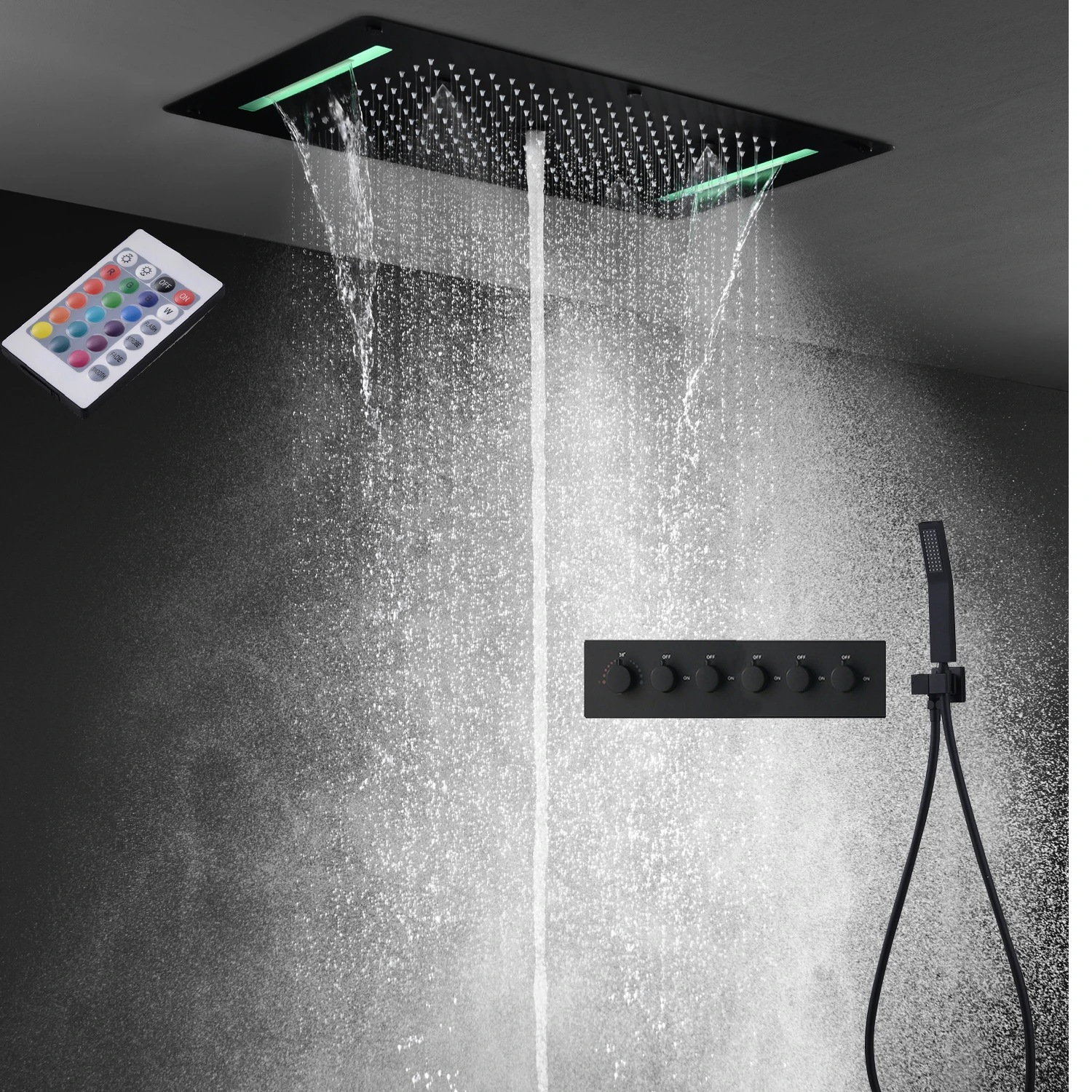 hm High Quality Bathroom Black LED Shower System 700*380MM Ceilling