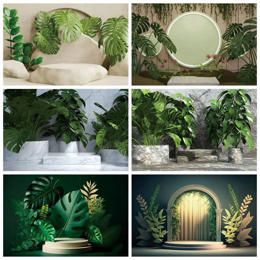 

Tropical Leaves Room Backdrops Photography Stage Decoration Green Wall Arch Door Personalized Home Studio Photo Background Props