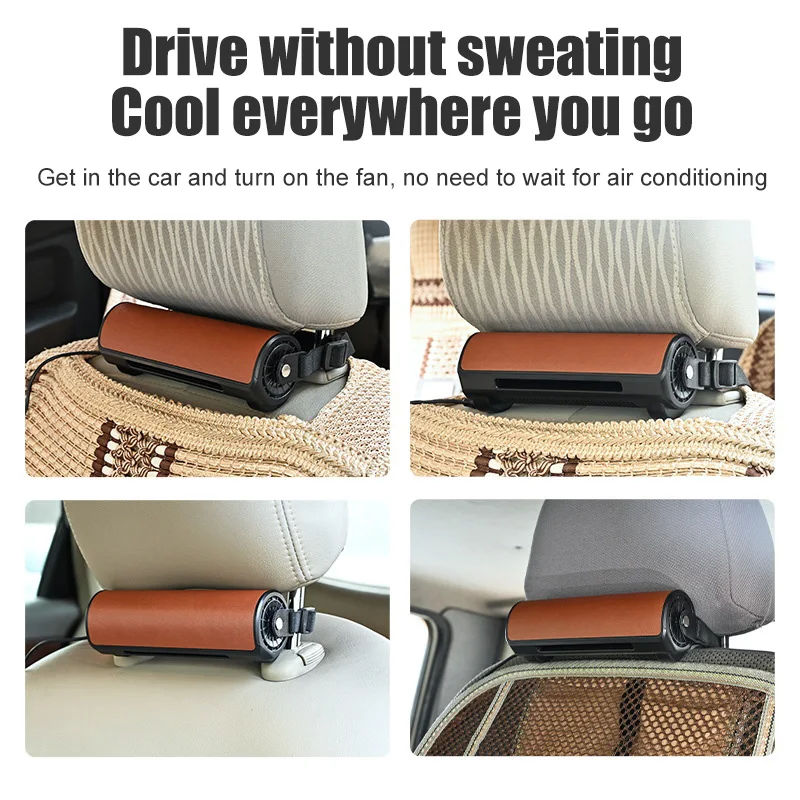 Car Rear Headrest Neck Fan USB Rechargeable Car Seat Fan Rear Noise