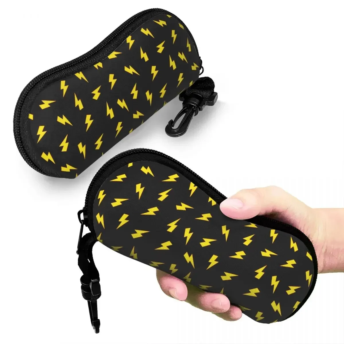 Yellow Lightning Bolts On Red Thunder Bolt Shell Glasses Case Protector Sunglasses Box Women Men Soft Eyeglasses Bag Pouch