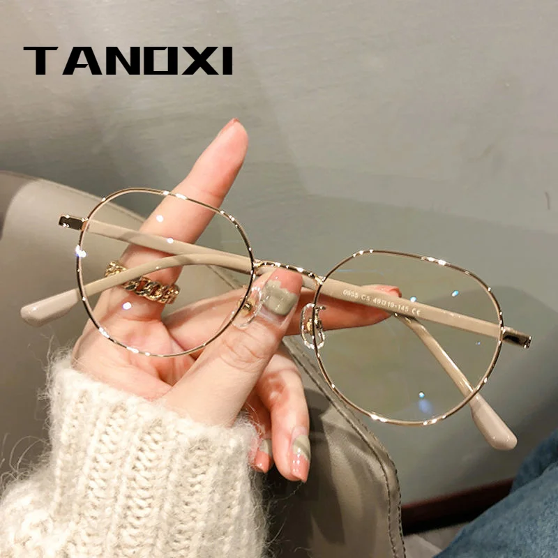 TANOXI Anti Blue Light Metal Polygons Myopia Glasses Women Men Computer Myopic Optical Eyeglasses Unisex Goggle 0-0.5-1-1.5
