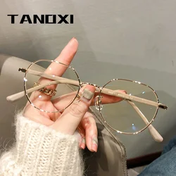 TANOXI Anti Blue Light Metal Polygons Myopia Glasses Women Men Computer Myopic Optical Eyeglasses Unisex Goggle 0-0.5-1-1.5