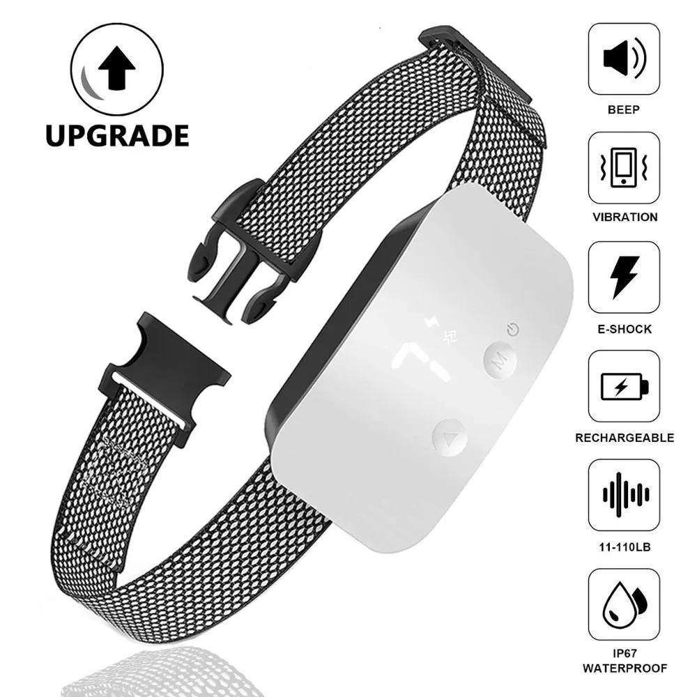 

Ошейник для собак с защитой от лая, автоматический тренировочный ошейник IP67 с электрическим током, вибрационным звуковым сигналом и защито...