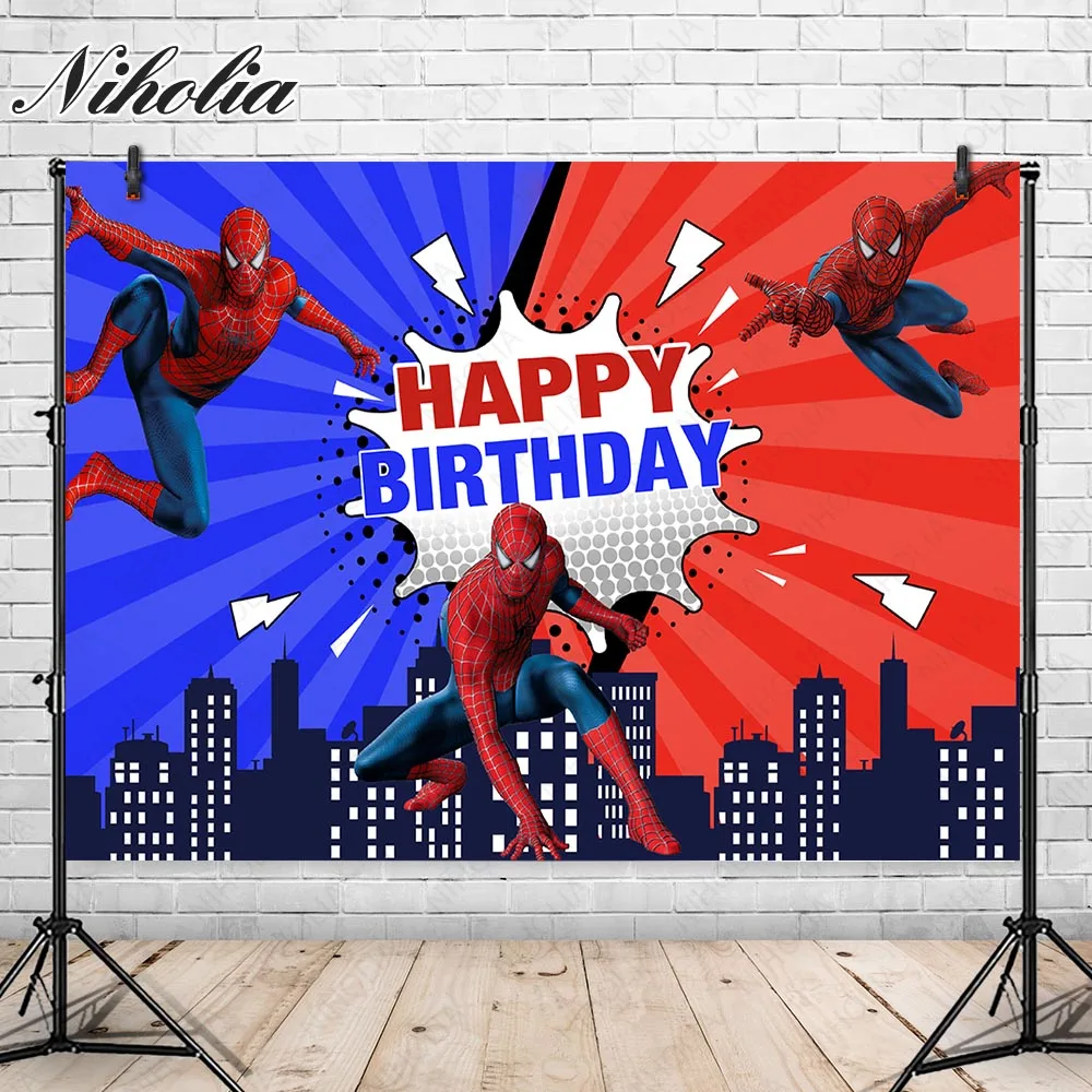 

Disney Super Hero Spiderman Photography Backdrop For Boy Kids Happy Birthday Party Background Baby Shower Photo Studio Custom