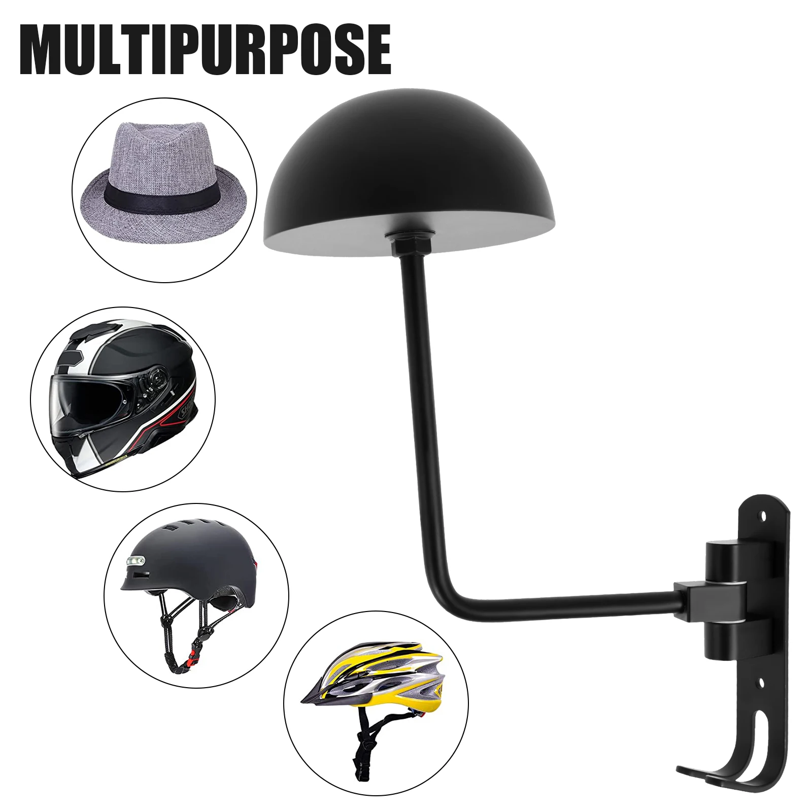 Motorcycle Helmet Holder 180&deg; Rotation Wall Mounted Storage Hook for Bicycle Helmets