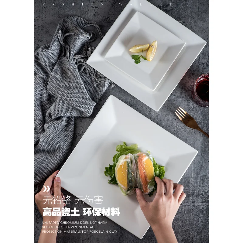 Plato cuadrado de cerámica Simple y creativo, Pasta de carne de