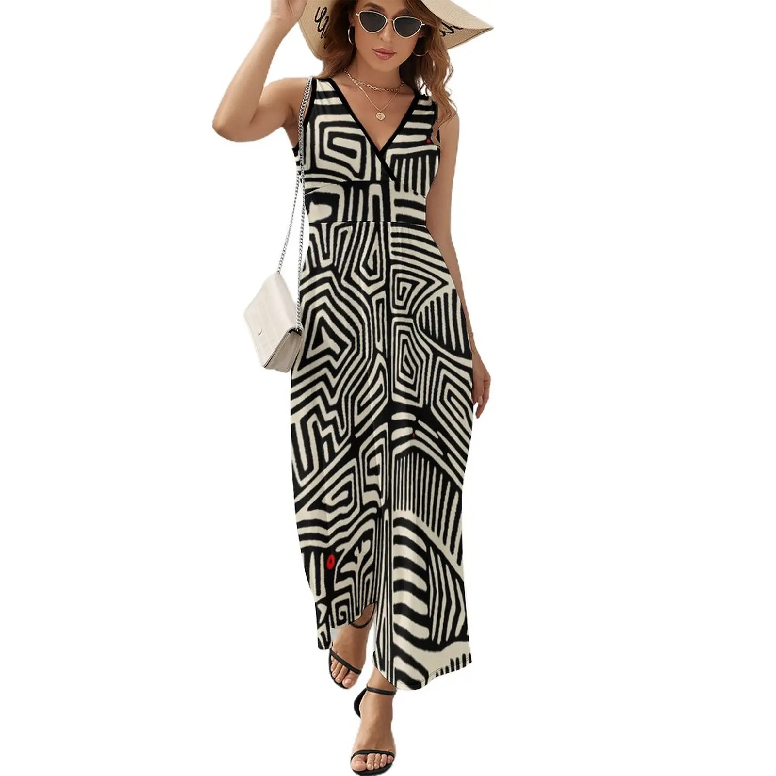

San Blas Mola Black Bird Sleeveless Dress Woman clothes women's dresses luxury
