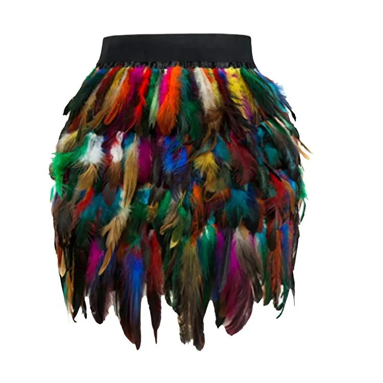 

Fashion Fluffy Feather Patchwork Irregular Skirts Elastic Waist Carnival Festival Rave Nightclub Women Mini Skirts Plus Size