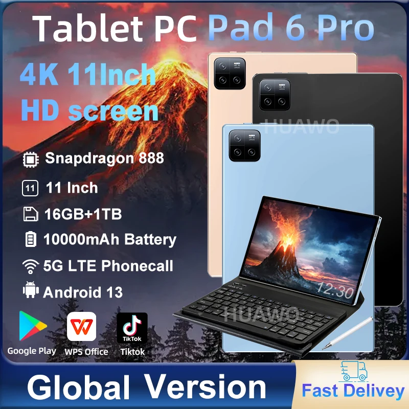 

2024 Original Global Version Tablets PC Pad 6 Pro Snapdragon 888 Android 13 10000mAh 16GB+1TB 5G Dual SIM Card WIFI HD 4K MiTab