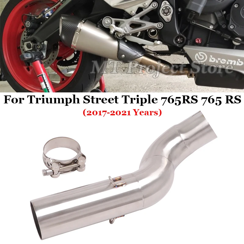 Motorcycle Exhaust Middle Link Pipe Moto Muffler Modify Escape Connect Tube 51mm For Triumph Street Triple 765 S R RS 2017-2021