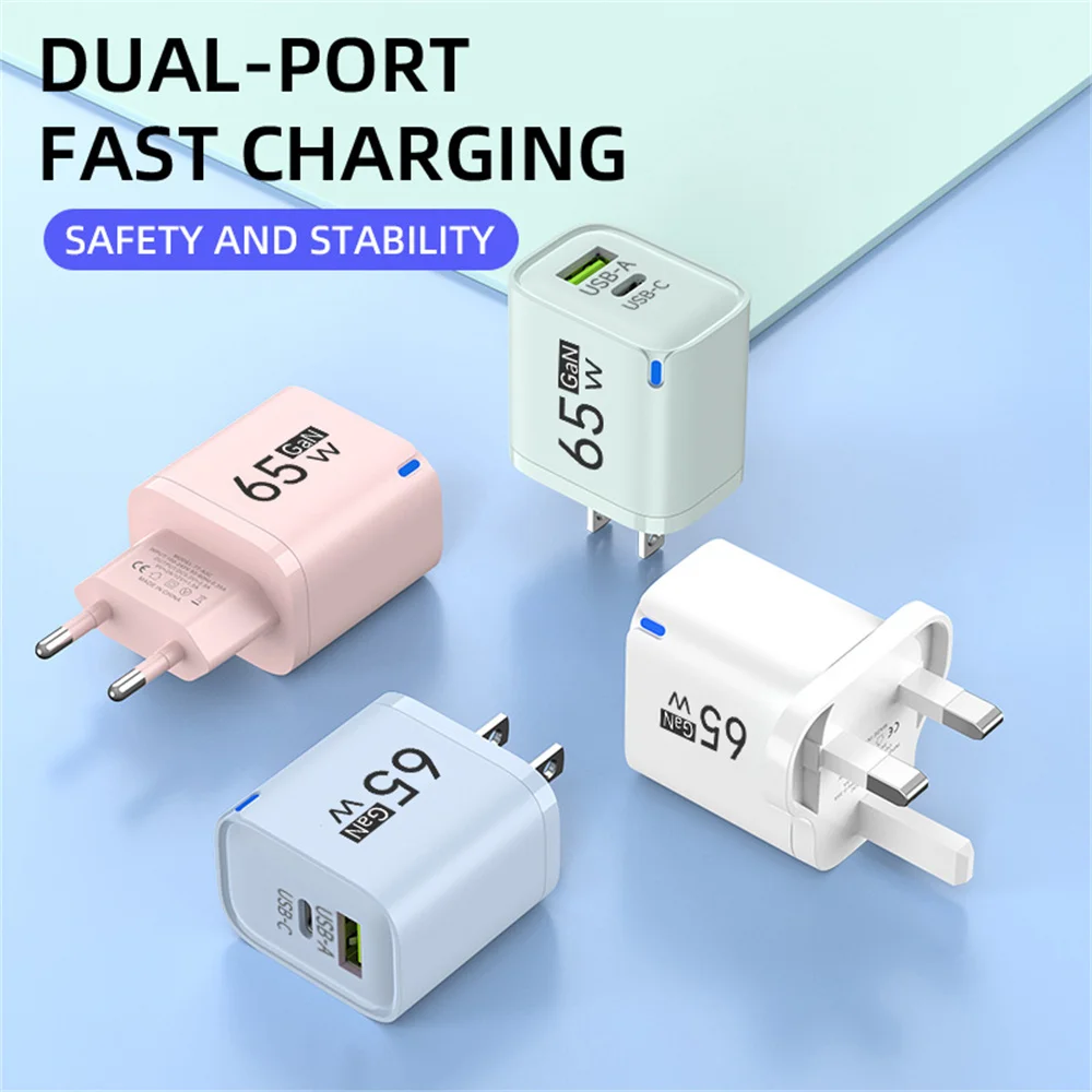 65W GaN USB Fast Charging Type C Phone Charger PD QC3.0 Quick Charge Wall Adapter for iPhone 15 Samsung Universal Phone Chargers