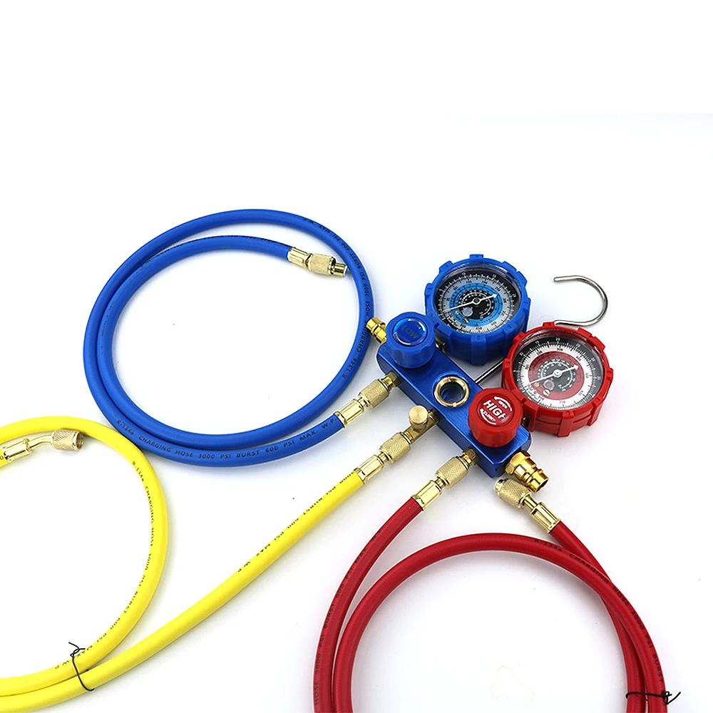 Manifold Car Air Conditioning Diagnostic Freon Charging Pressure Gauge Set Fits R134A R404A R410A R22 Refrigerants Regulator