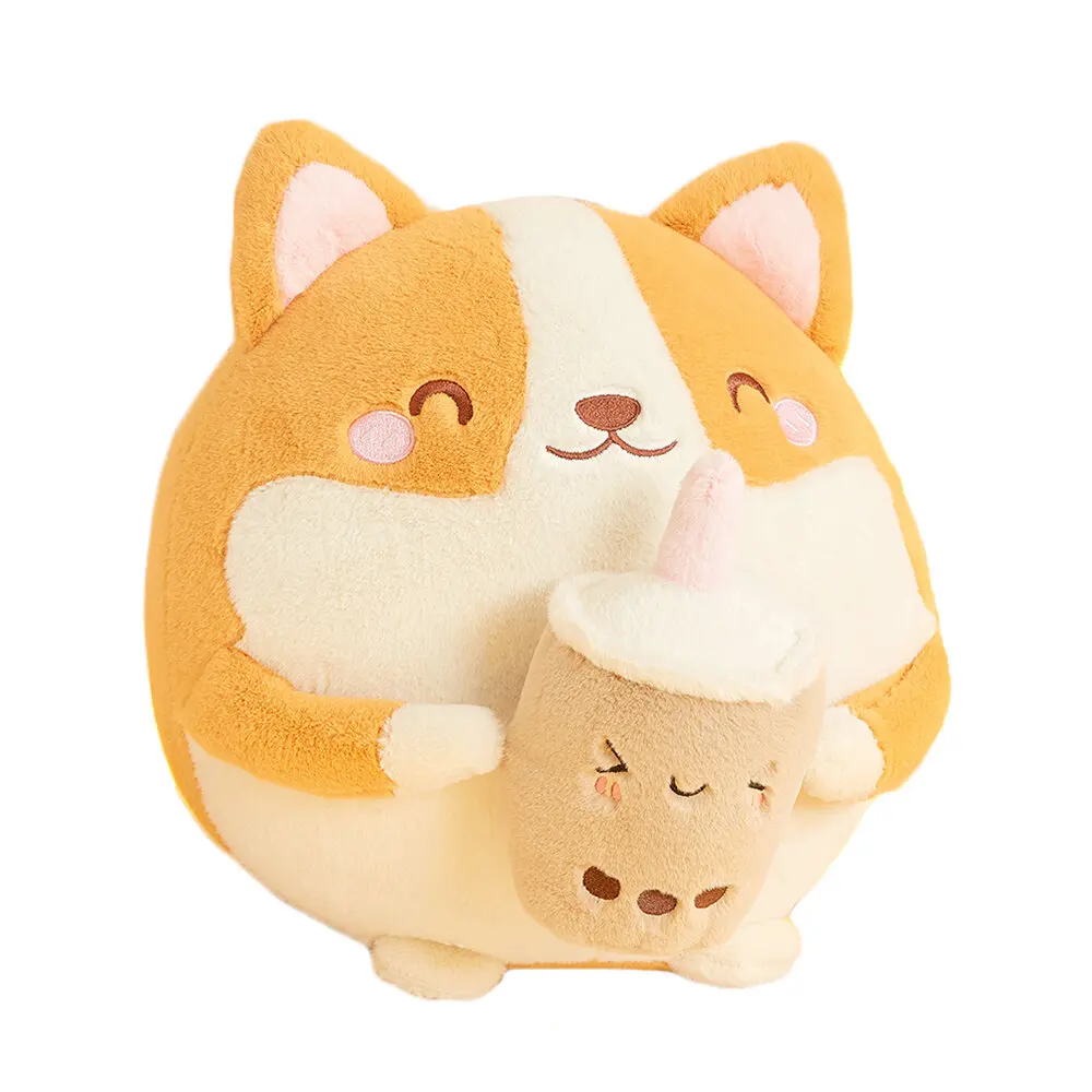 2023 Cute Kawaii Stuffed Animal Toys Funny Adorable Puppy Corgi Dog Drink Boba Milk Tea Kid Soft Toy Plushies Pillow Gift adorable bunny wall hook kitchen bathroom accessories hooks wall mounted hook key hangers storage with magnetic animal for room