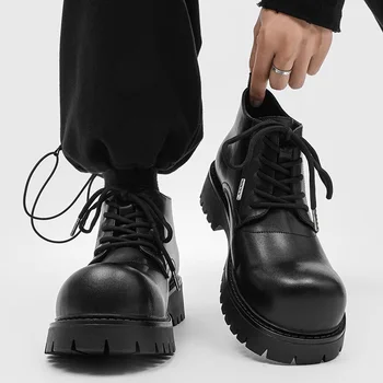 2025 New Dress British Style Head Derby Platform Business Inner Height Increase Big Head Commuter Casual Men's Leather Shoes