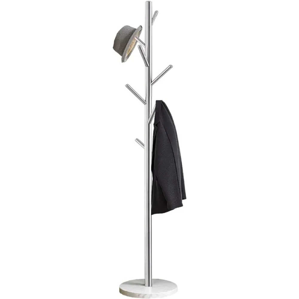 

OEING Jolitac Metal Coat Rack Stand Satin Steel Finish Stable Marble Base, High-Grade with Hooks Tree Hat & Hanger Floor Free