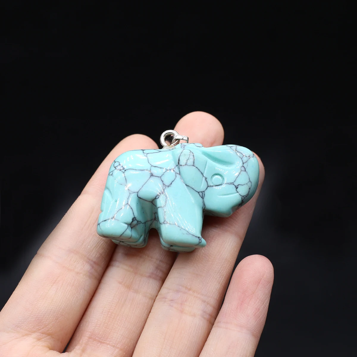 5PCS Natural Stone Turquoise Unakite Random Color Elephant Shape Pendant 28x38mm Jewelry Making DIY Necklace Accessories Gift
