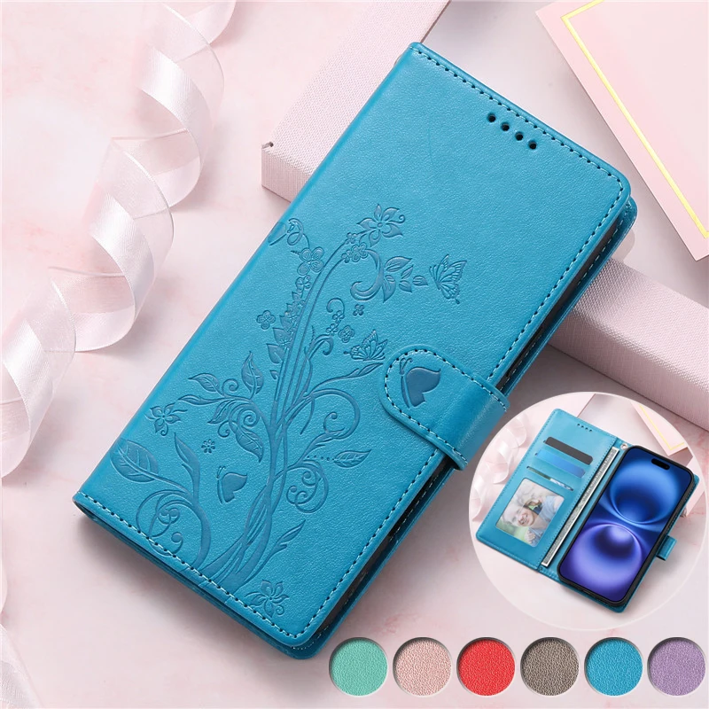 Elegant Embossed Leather Flip Phone Case with Wallet and Card Slot