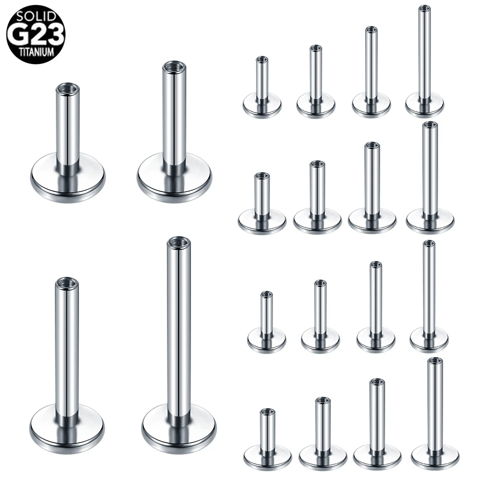 10pcs/lot G23 Titanium Base For Labret Lip Piercing Ring Earring Stud 14G 16G Internally Threaded Base Lip Piercing Body Jewelry
