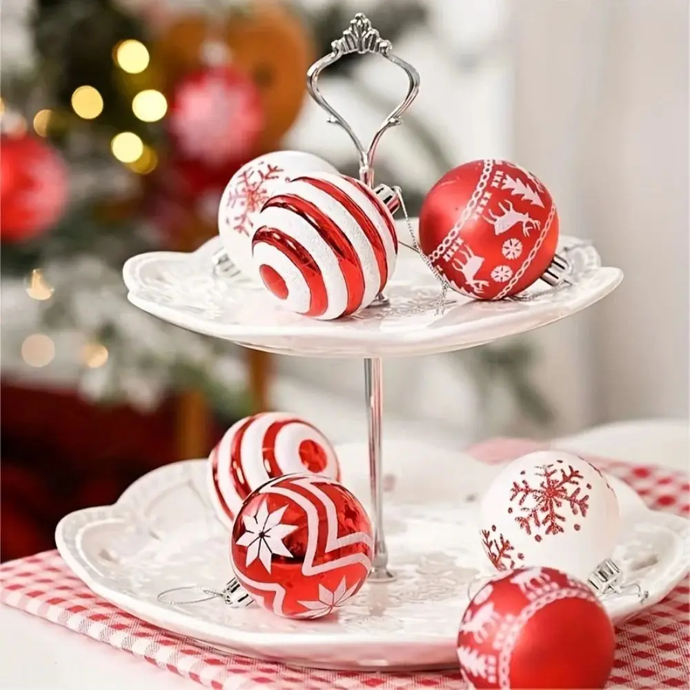 Description Picture 5 of itemXmas Hanging Pendant Painted Christmas Ball Christmas Tree Ornament 6cm Christma Tree Hanging Ball Red and White Painted Plastic
