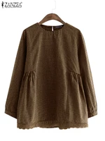 Korean Lace Patchwork Tops Shirt ZANZEA Women Casual Plaid Blouse 2024 Autumn Loose Long Sleeve Tunic Harajuku Round Neck Blusas - Image 2