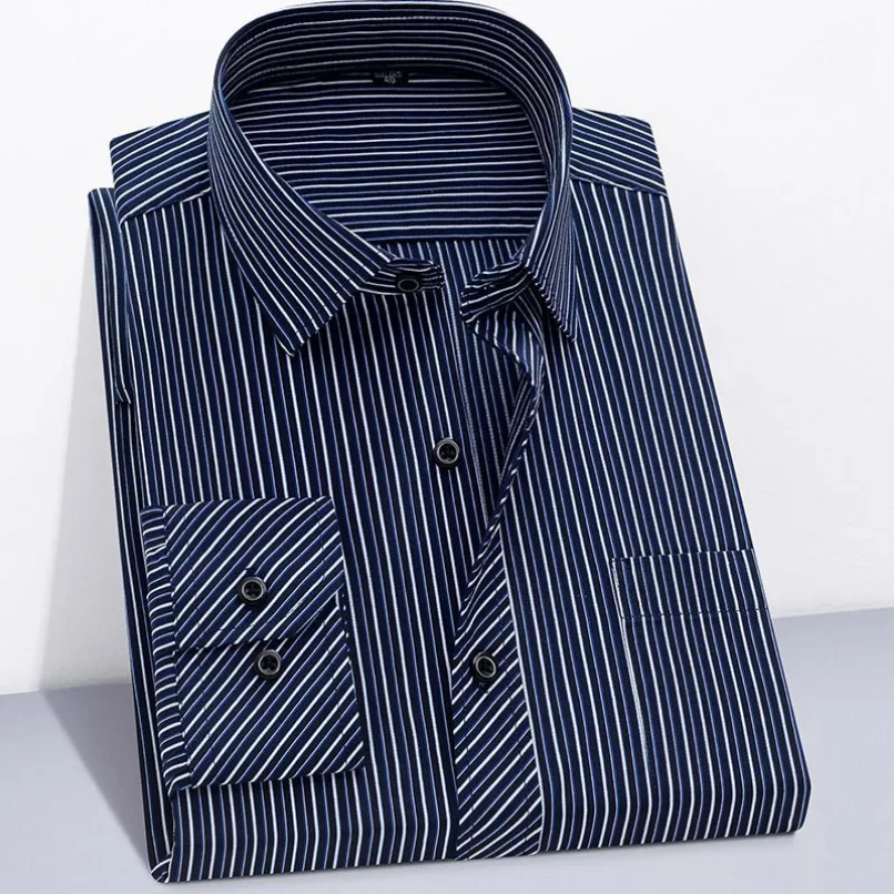 Men Branded Cotton Shirts Long Sleeve Striped Shirt Business Casual Red Gray Blue Orange New Regular Fit dress shirts men casual shirts