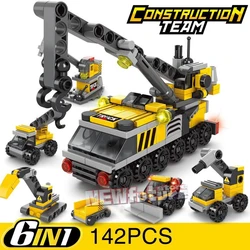 Heavy Duty Vehicle Building Block Set: Cement Mixer, Fire Engine, Loader Truck, and Police Car (Without original Box)