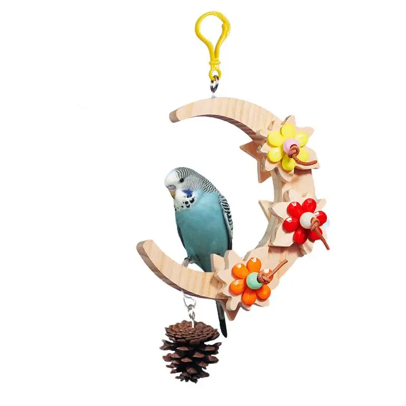 

Parrot Swing Wooden Parrot Standing Toys Moon Ring Hammock Cage Decorations For Conure Cockatiel Lovebirds Budgerigars