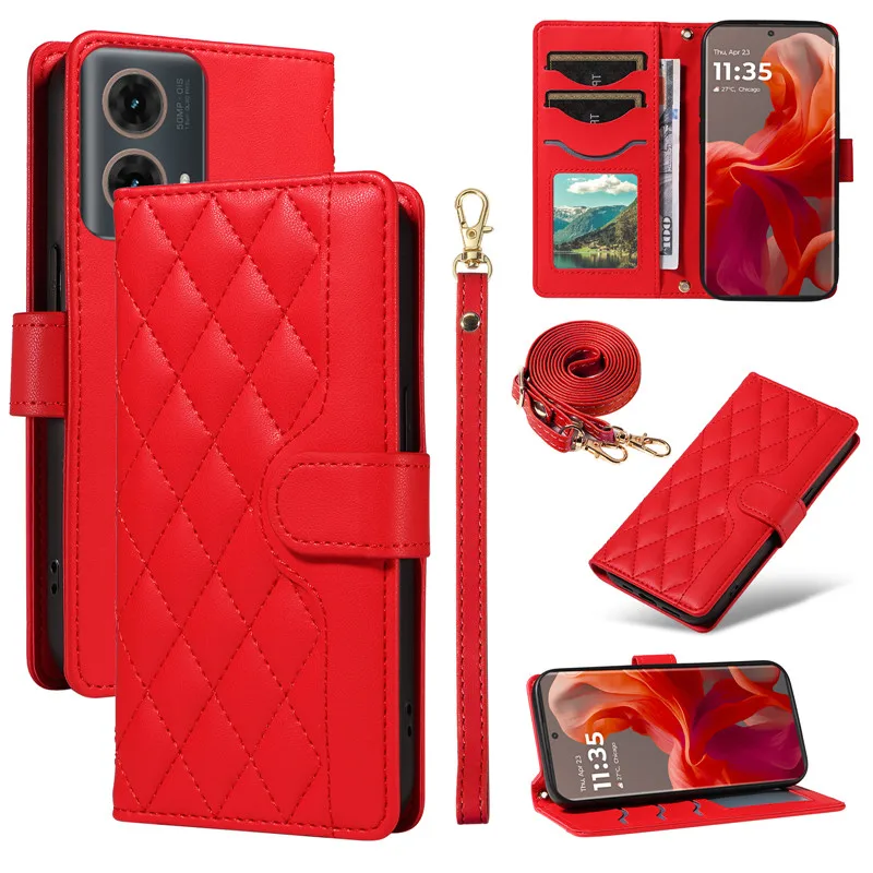 Elegant Leather Crossbody Wallet with Lanyard and Phone Stand Feature