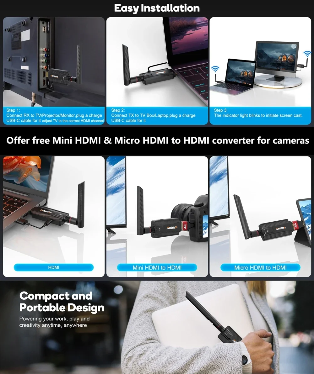 5G 200M Wireless HDMI Video Audio Transmitter Receiver Extender Display Adapter
